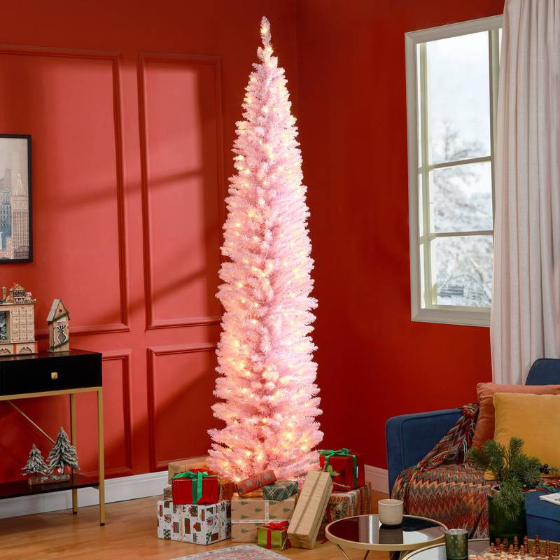 Cozy Pink Pre-Lit Slim Christmas Tree