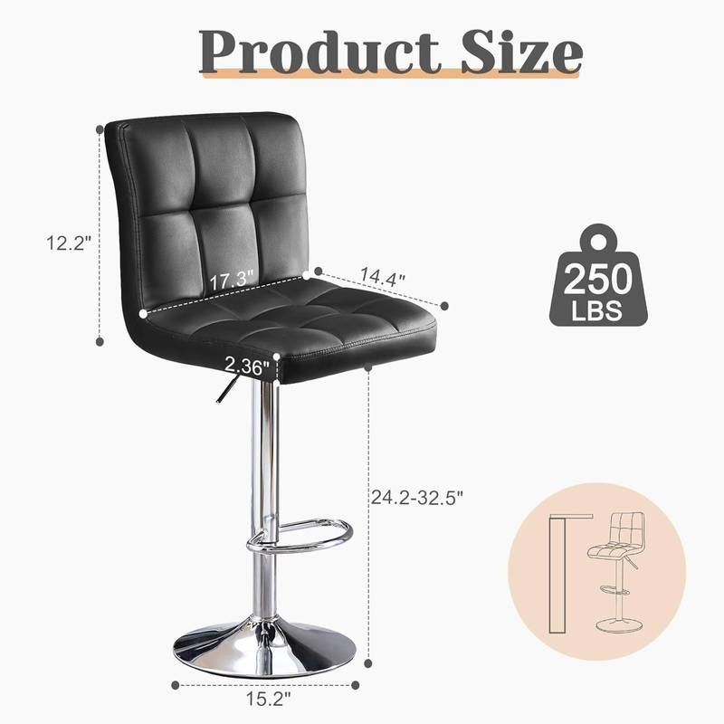 Sleek Swivel Bar Stools - Adjustable Comfort Duo in Black