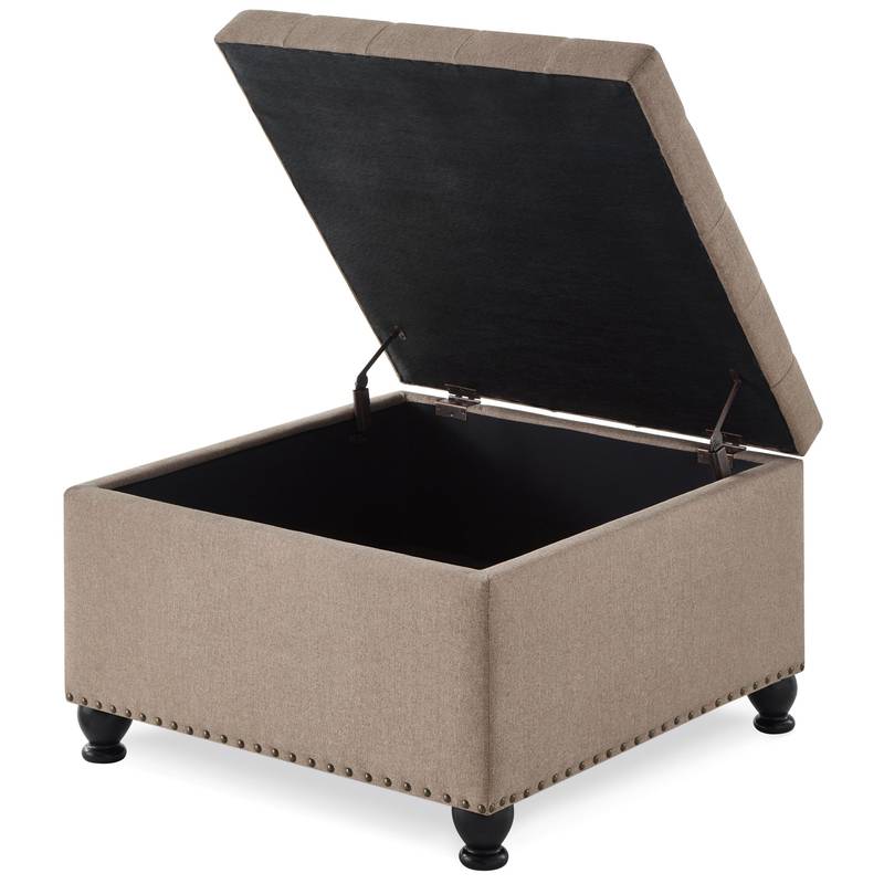 Chic Linen Storage Ottoman with Stylish Button Tufting