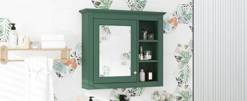 Sleek Mirror Medicine Cabinet with Open Shelves