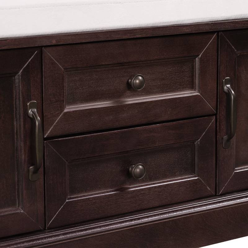 Cozy Storage Bench with Cushioned Top and Double Cabinetry