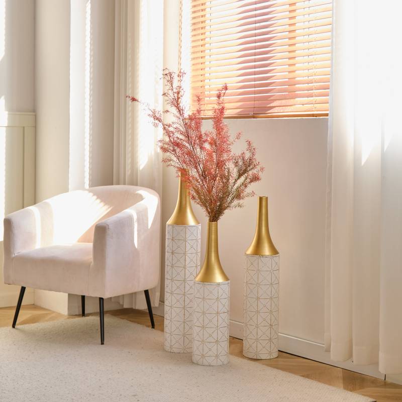 Gorgeous White Metal Vase Trio