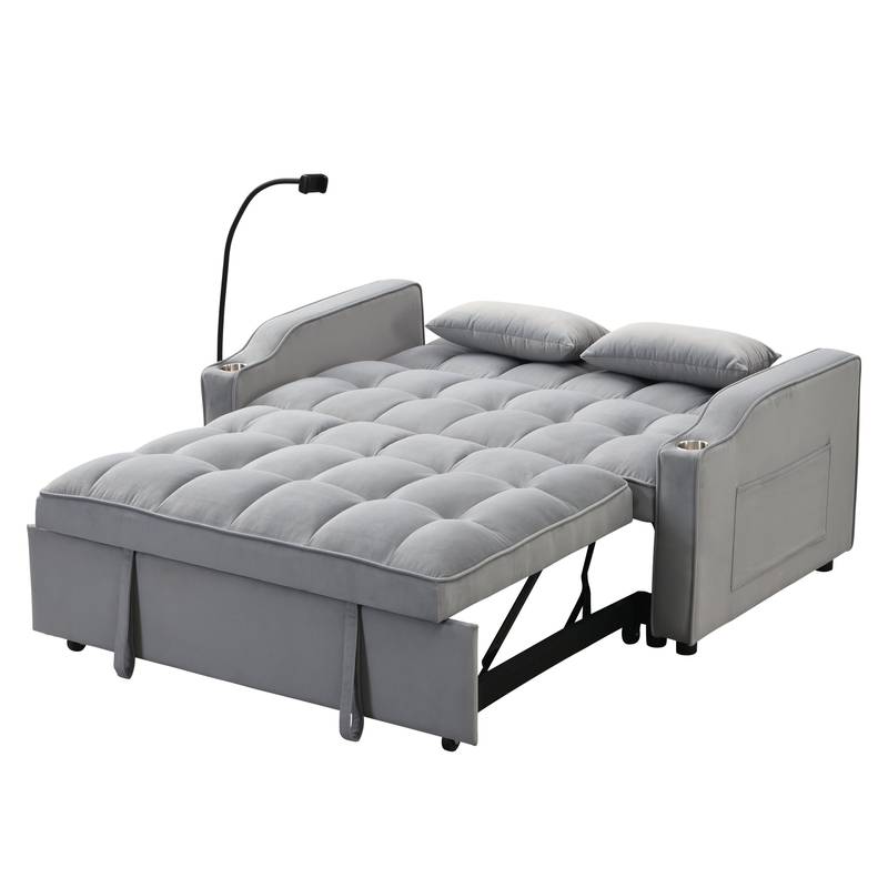 Chic Velvet Convertible Loveseat with Pullout Bed & Reclining Backrest
