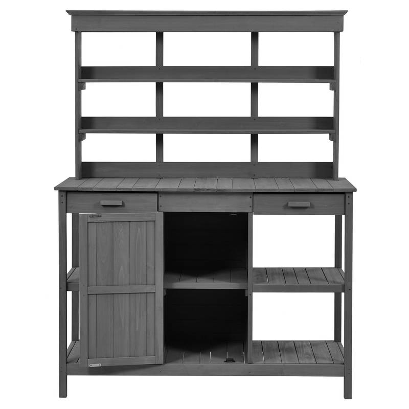 Charming Gray Garden Potting Table with Storage
