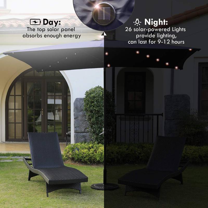 Navy Blue Solar Patio Umbrella with LED Lights
