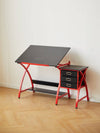 Chic Red Drafting Table Set with Stool
