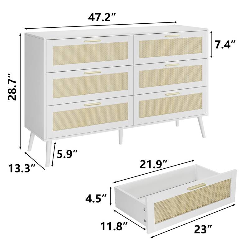 Rattan Charm Wide Dresser with Gold Accents