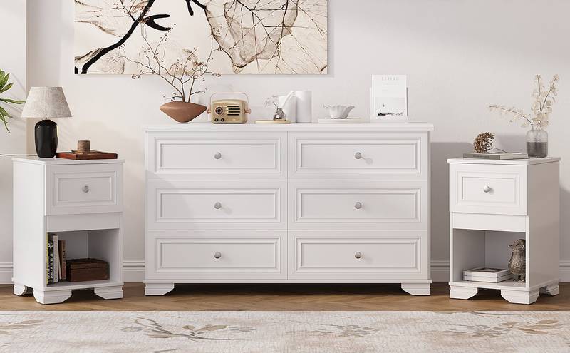 Chic Retro Bedroom Collection with Elegant Dresser and Nightstands