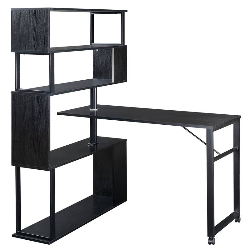 Versatile L-Shaped Home Office Desk with Rolling Bookshelf