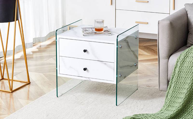 Chic Glass-Top Nightstand