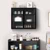 Sleek Black Glass Door Cabinet with Three-Tier Storage