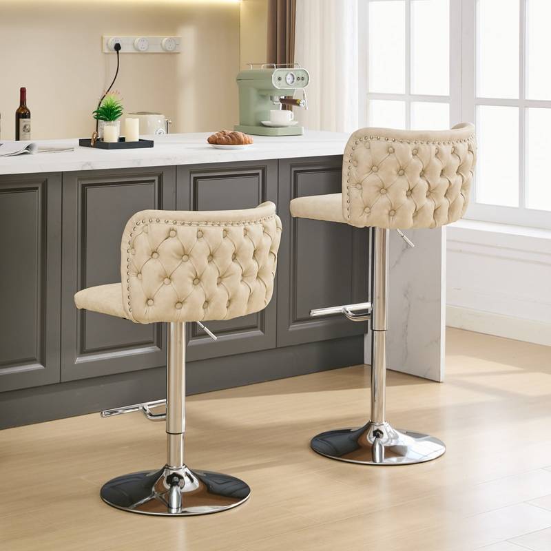 Chic Beige Swivel Bar Stools - Set of Two