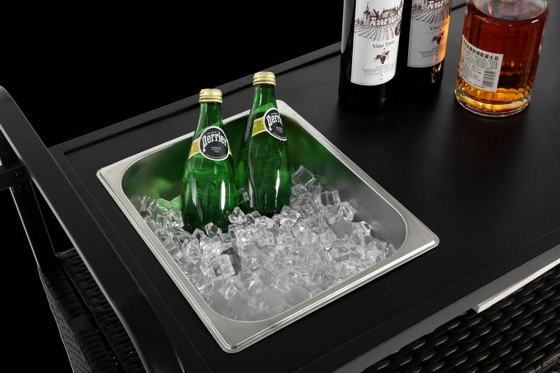 Chic Wicker Bar Cart with Ice Bucket & Lockable Wheels