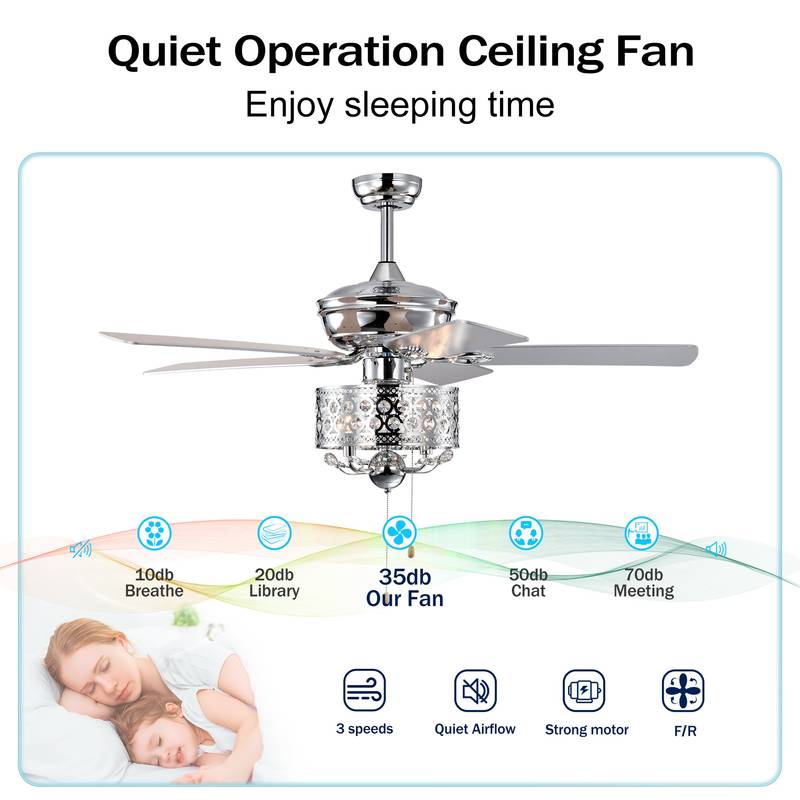 Chic Chrome Ceiling Fan with Pull Chain