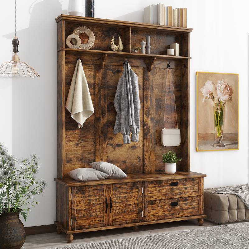 Rustic Charm Hall Tree with Storage and Hooks