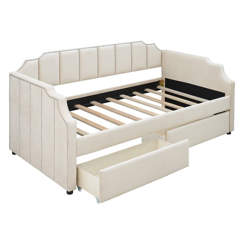 Cozy Beige Twin Daybed with Storage Drawers