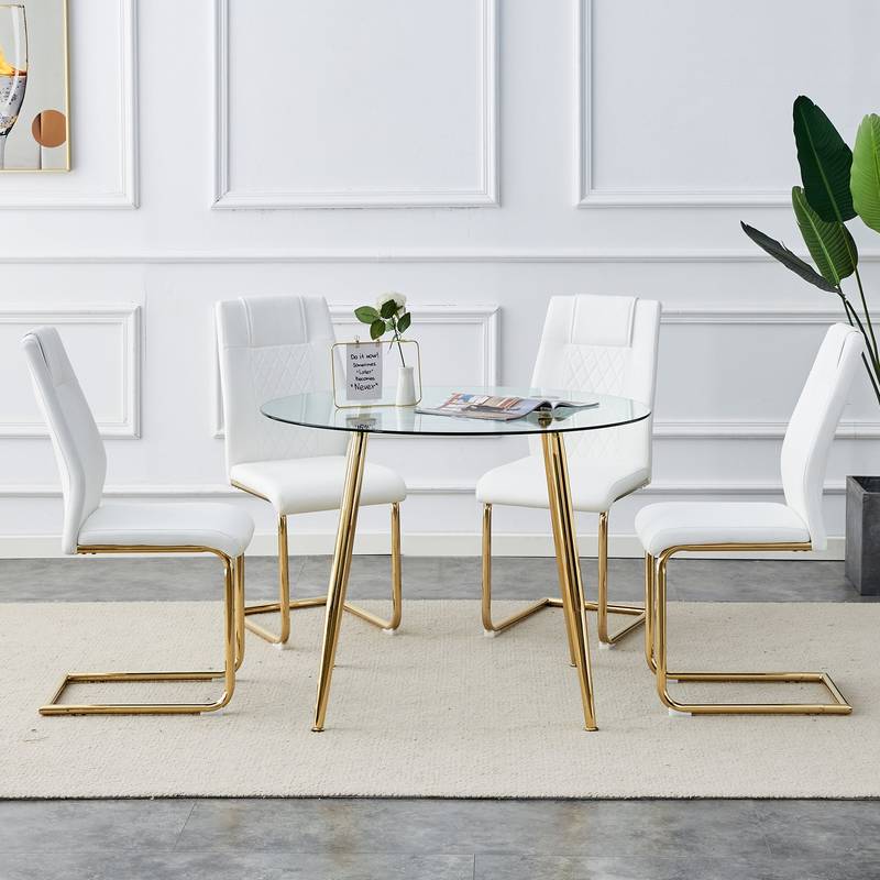 Chic Gold-Accent Dining Set with Cushioned Chairs