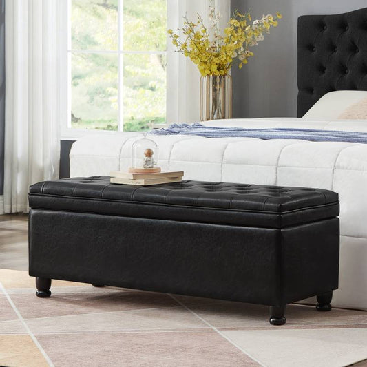 Chic Black Storage Bench with Tufted Detail