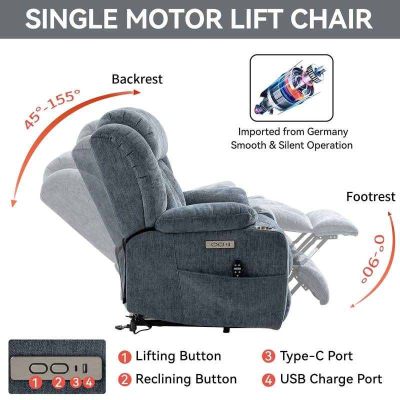 Cozy Power Lift Recliner with Massage & Heat - Heavy Duty Comfort in Blue