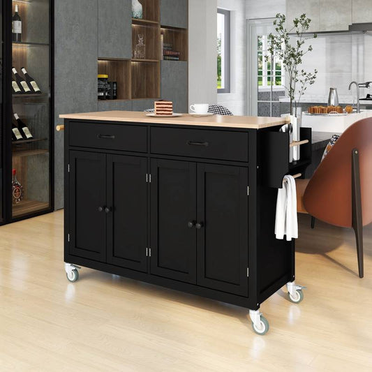 Versatile Kitchen Island Cart with Hardwood Top and Locking Wheels