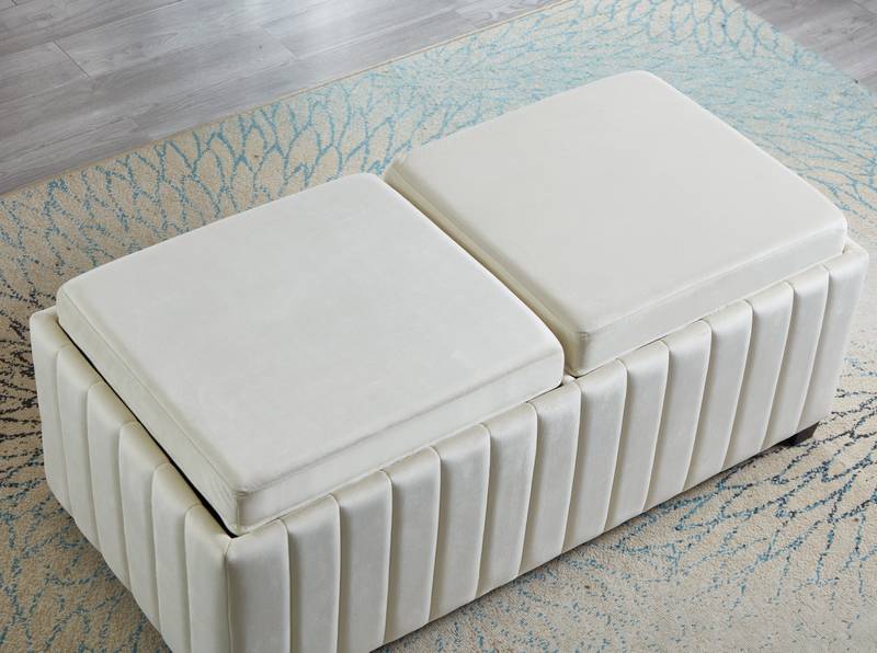 Chic Velvet Cube Ottoman with Tray Storage