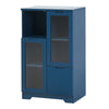 Navy Blue Glass-Front Cabinet with Open Storage