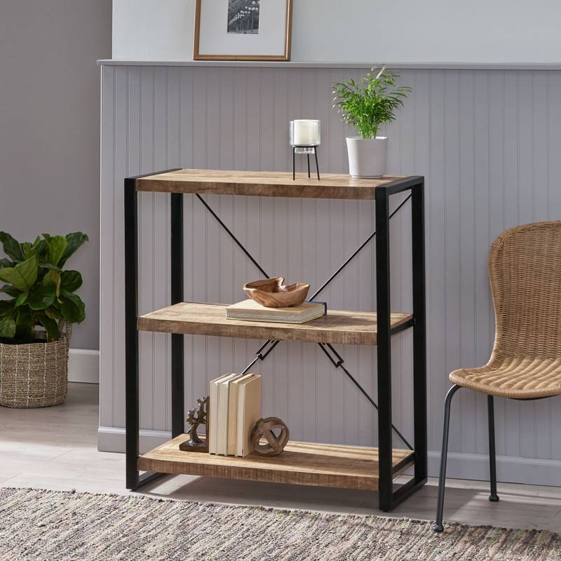 Rustic Iron & Wood Shelf Stand