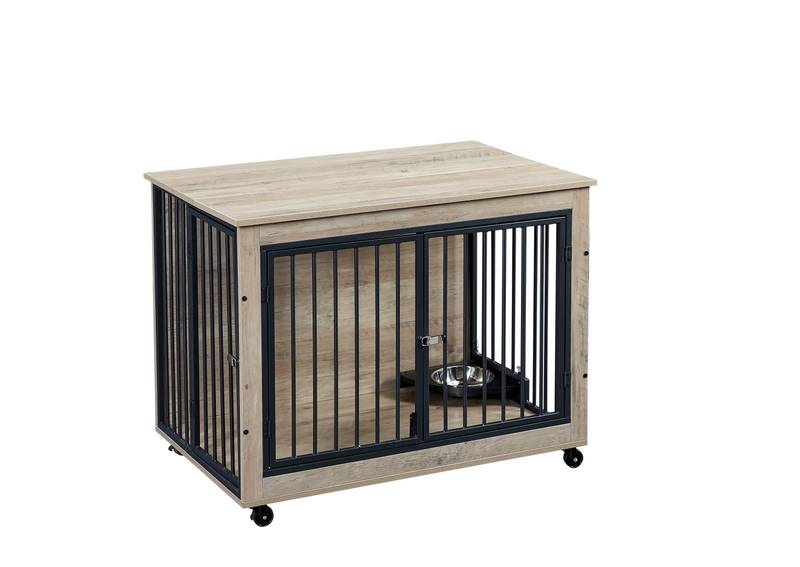 Chic Pup Crate Table with Rotating Bowl and Wheels