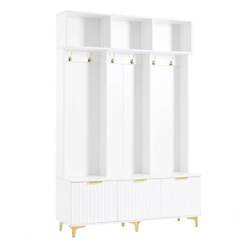 Chic Storage Hall Tree with Bench and Gold Accents