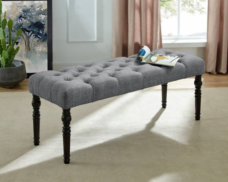 Cozy Gray Tufted Dining Bench