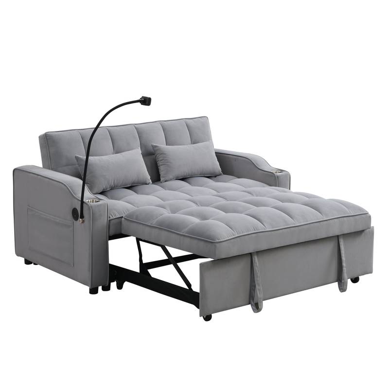 Chic Velvet Convertible Loveseat with Pullout Bed & Reclining Backrest