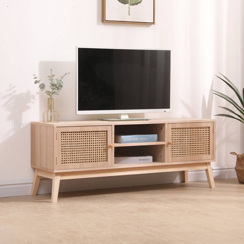 Boho Chic TV Stand - Stylish Rattan Console with Adjustable Shelves