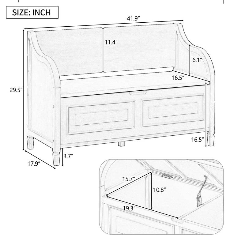 Rustic Charm Storage Bench with Safety Hinge