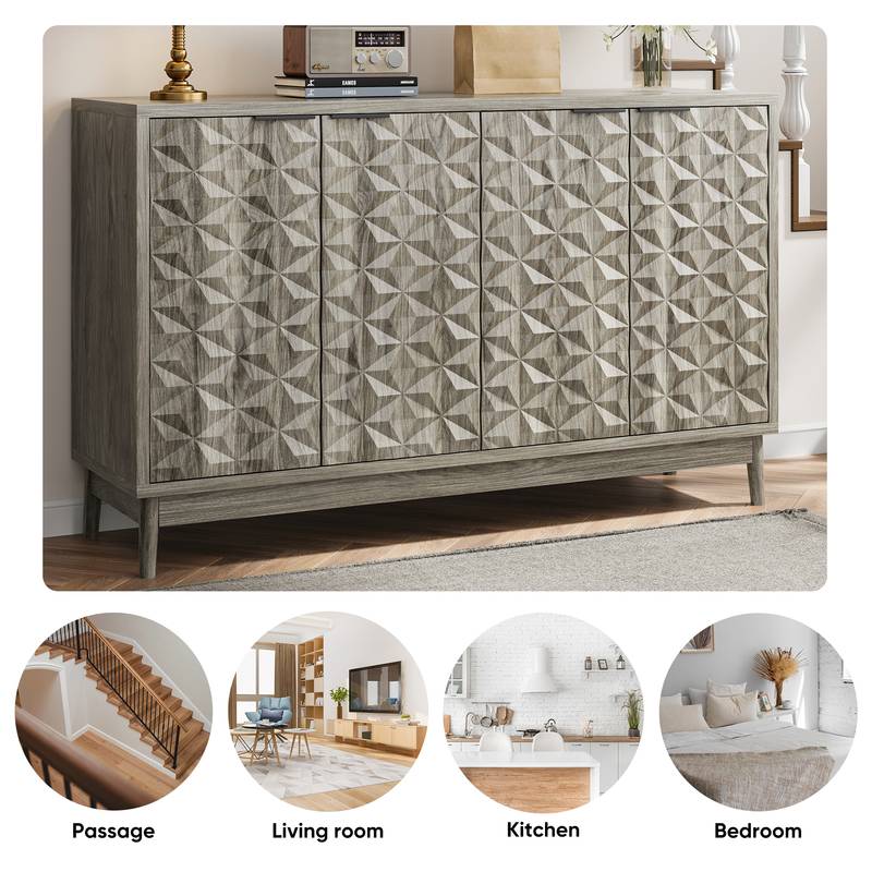Chic Grey Buffet Cabinet with Stylish Diamond Doors