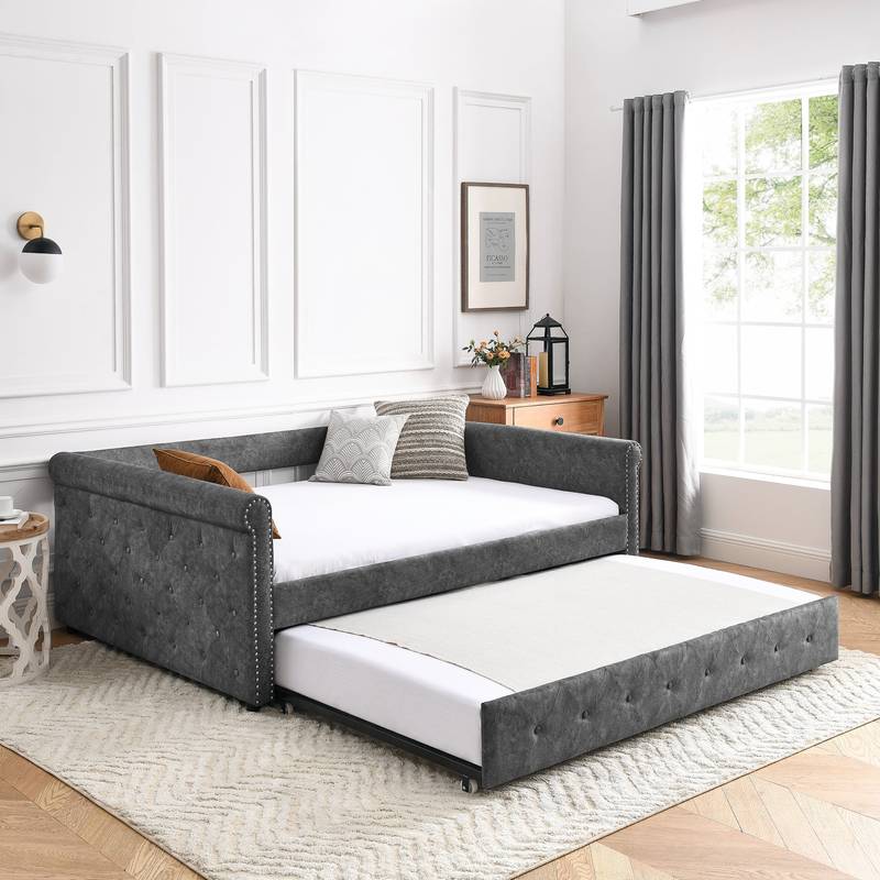 Chic Grey Daybed & Trundle Sofa Set