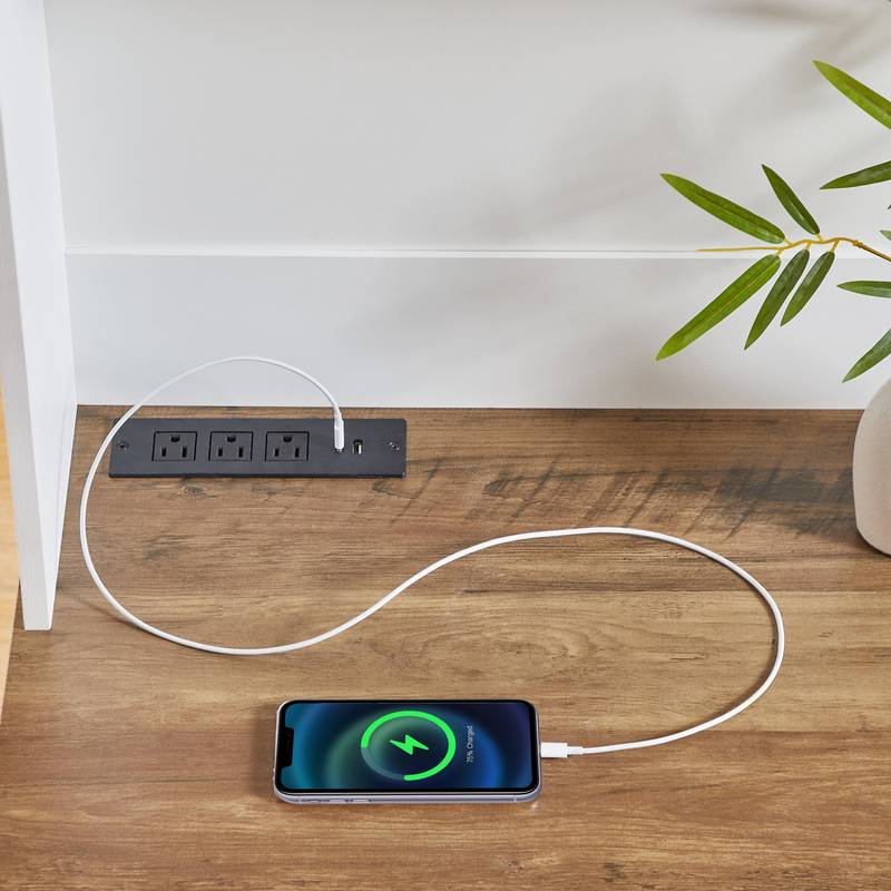 Rustic Farmhouse Executive Desk with Charging Station