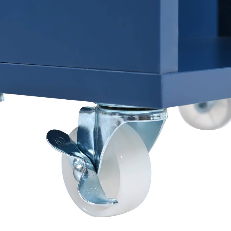 Navy Rolling Kitchen Island with LED Lights & Storage