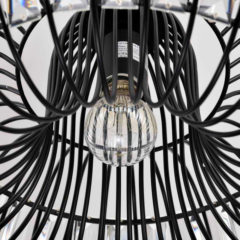 Sleek Black Crystal Chandelier - Dimmable & Color Adjustable Lighting Fixture