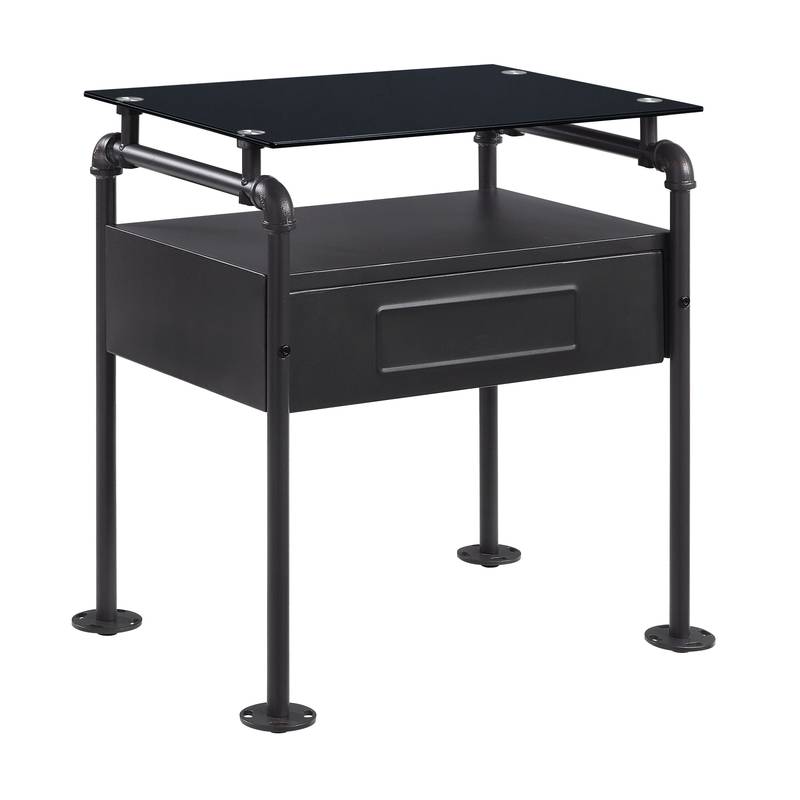 Sandy Gray Glass Nightstand