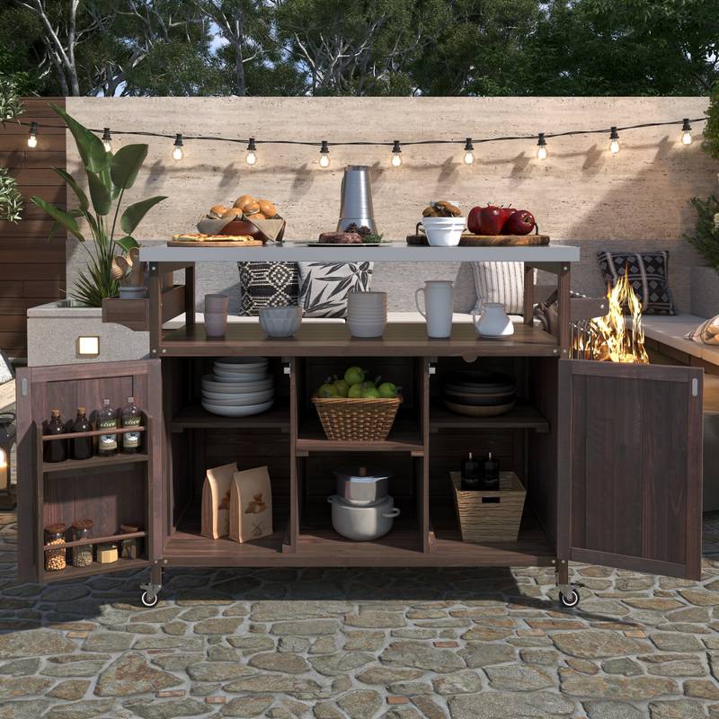 Rustic Rolling Outdoor Kitchen Bar & Grill Station