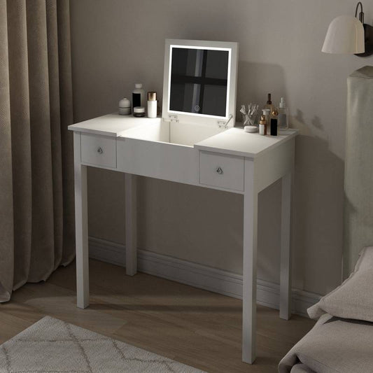 Glamorous Glow Vanity with Flip Mirror & Jewelry Storage