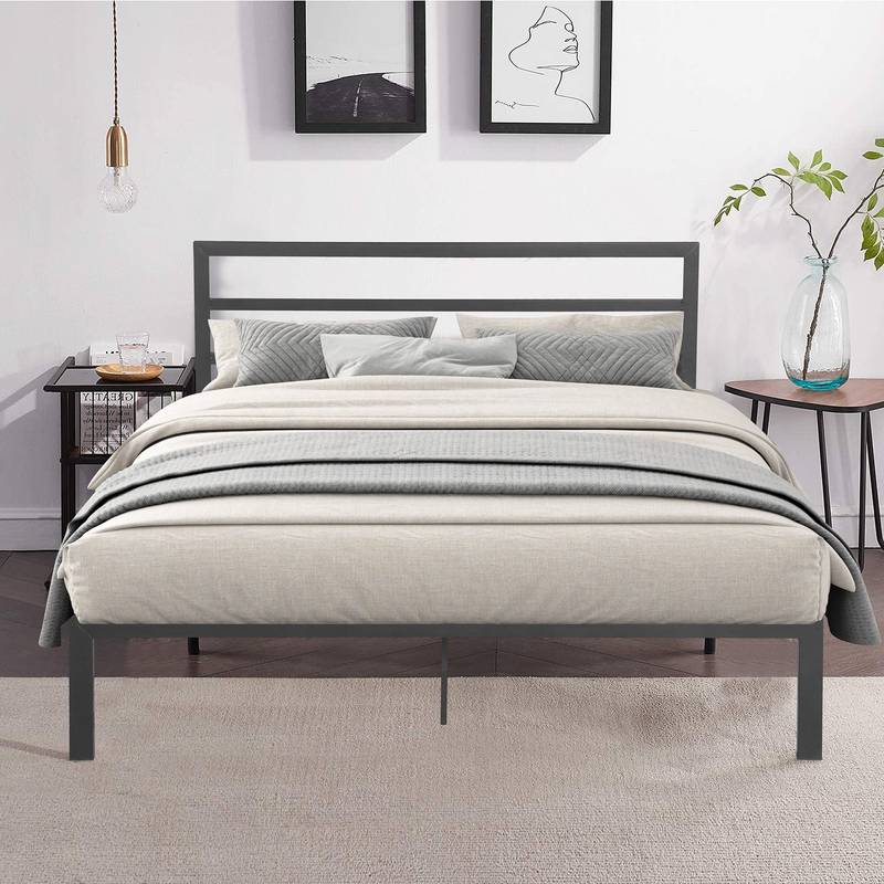 Chic Charcoal Queen Bed Frame with Headboard
