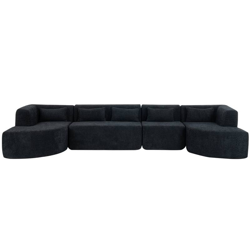 Chic Black Modular Sofa with Loungers and Plush Pillows