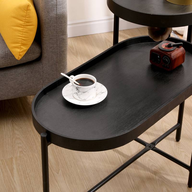 Chic Black Storage Side Table for Living Room