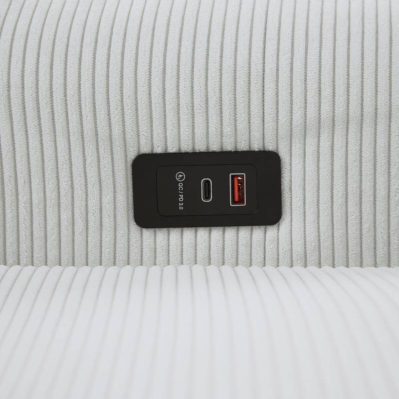 Light Blue Sleeper Sofa with USB Ports and Pillows