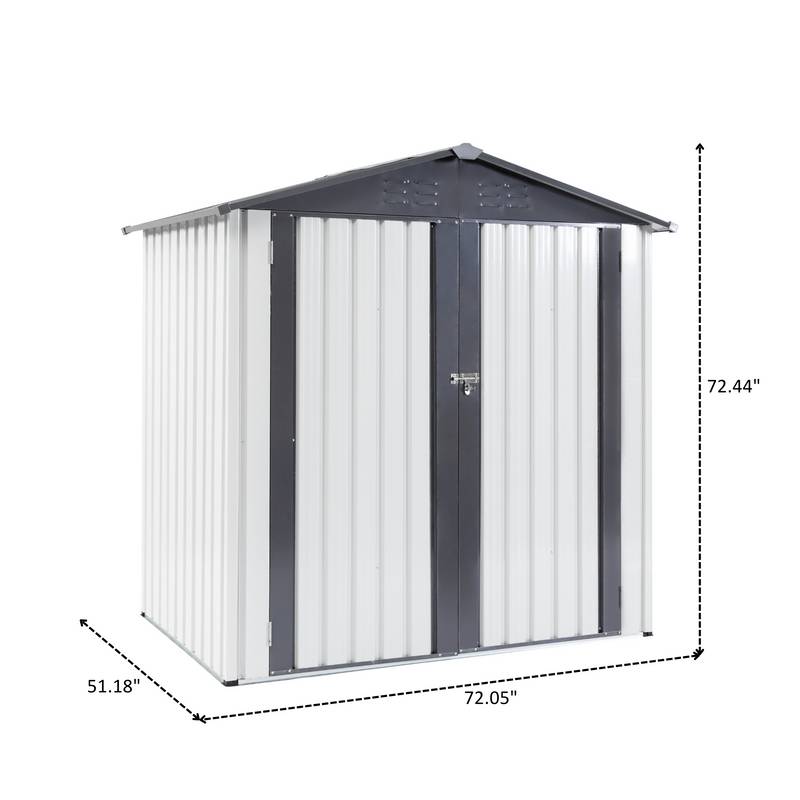 Stylish Gray and White Garden Shed for Outdoor Tool Storage
