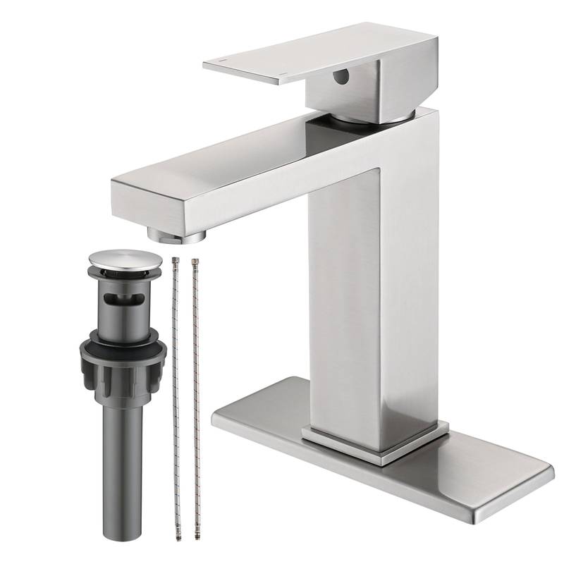 Sleek Stainless Steel Bathroom Faucet with Deckplate and Drain