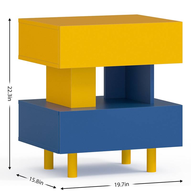 Chic Storage Nightstand in Yellow & Blue