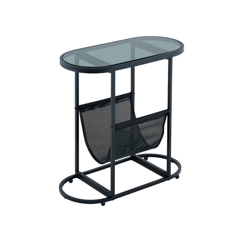 Chic Glass Oval Side Tables with Magazine Storage (Set of 2)