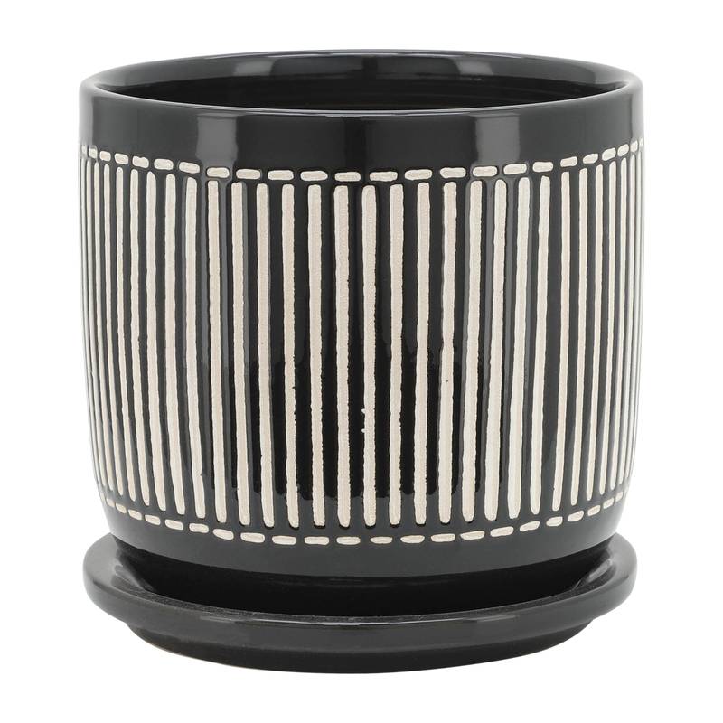 Stylish Black Vertical Planter with Saucer